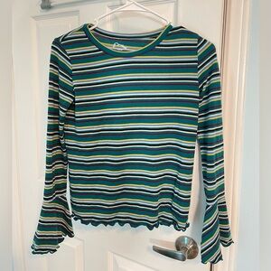 Art Class Multicolor Striped Lettuce Hem Top